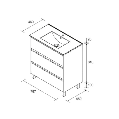 Vanité Noja 32 pouces (800) 3 tiroirs