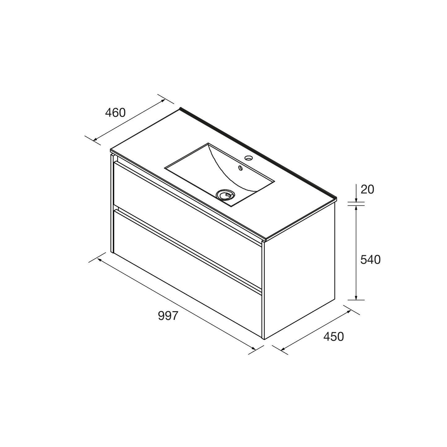Vanité Noja 40 pouces (1000) 2 tiroirs Naturel