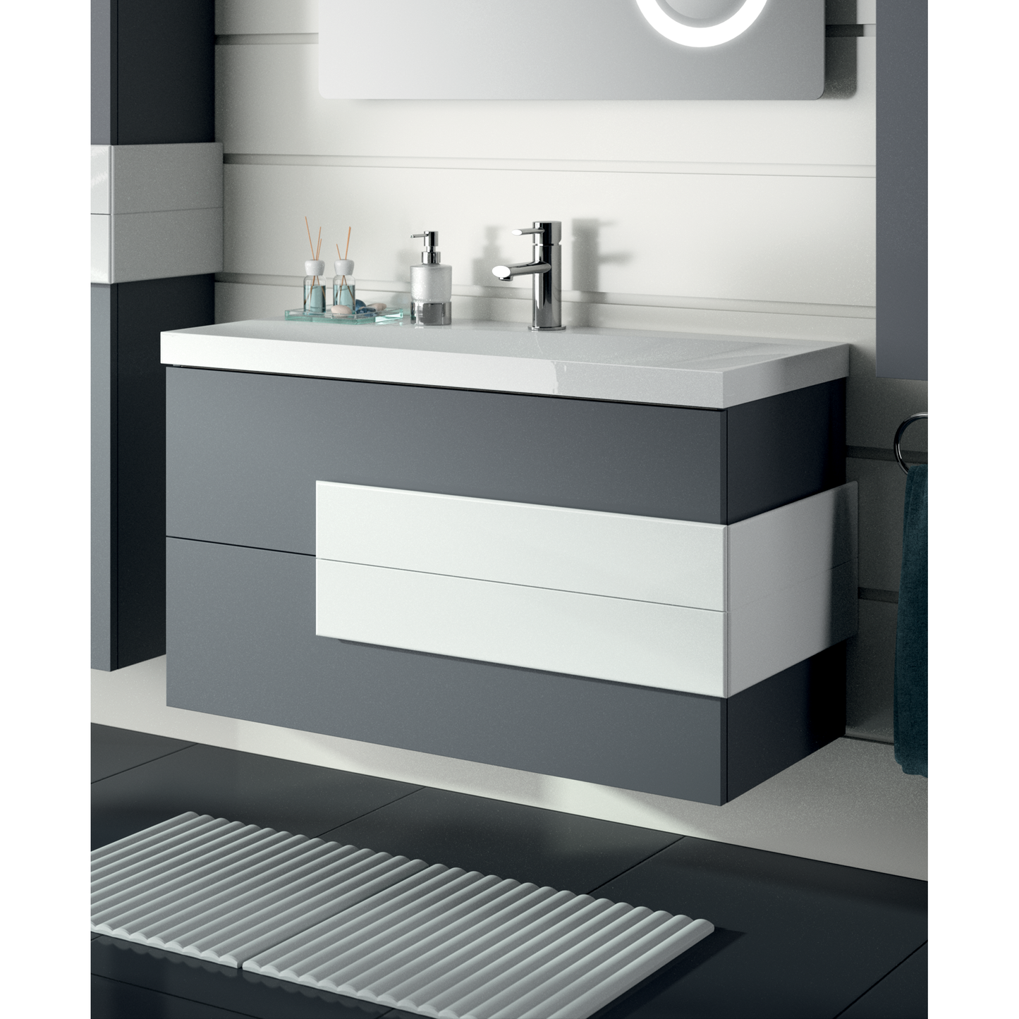 Vanité Cronos 2 tiroirs Gris mat 21953