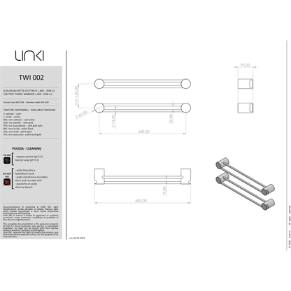 Sèche-serviettes électrique L.600 mm Double TWINS inox TWI002