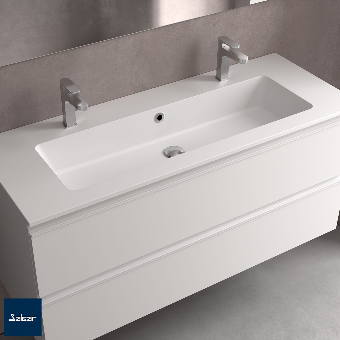 Countertop with integrated washbasin single Vilna solid surface matte white