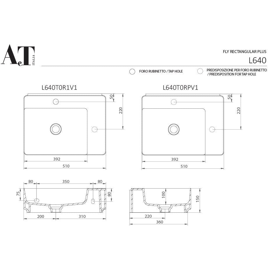 Lavabo en porcelaine FLY RECTANGULAIRE L640