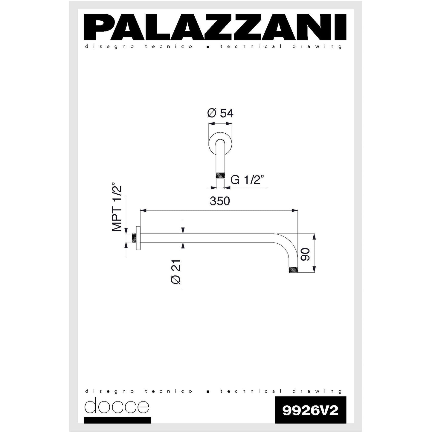 Shower arm wall 350mm 9926V2