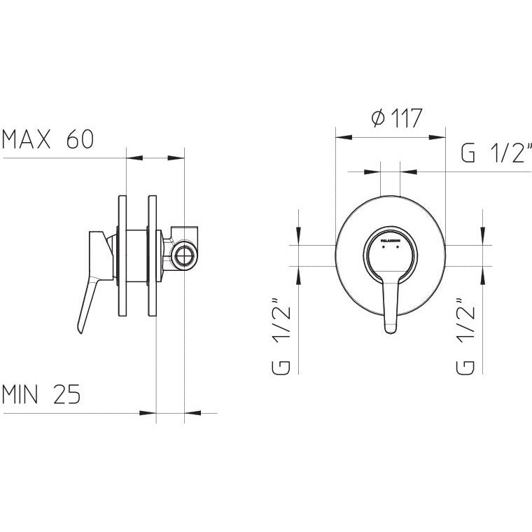 Shower valve pressure balanced Pin 1 function 482012-PB