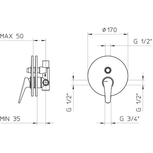 Shower valve pressure balanced 88 881020-PB