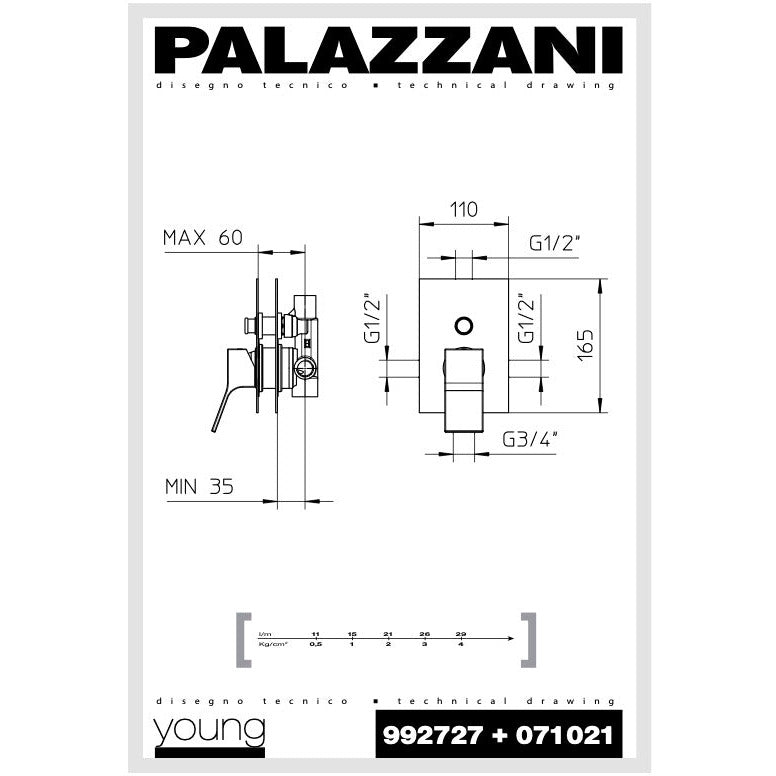 Shower valve Young pressure balanced 2 functions 071020-PB