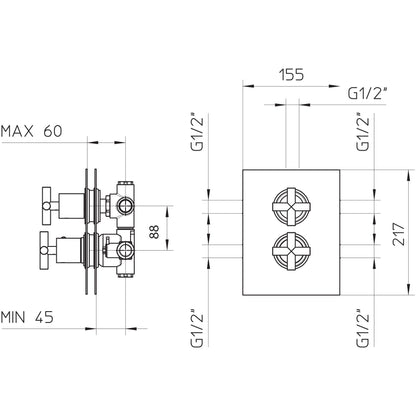 Shower valve Formula Multi thermostatic 2 or 3 functions 622426