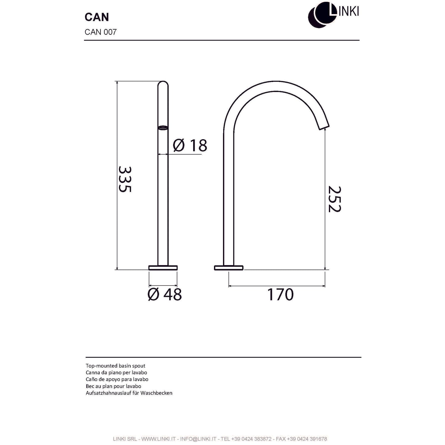 Beccuccio Lavabo in acciaio inox 335mm CAN007