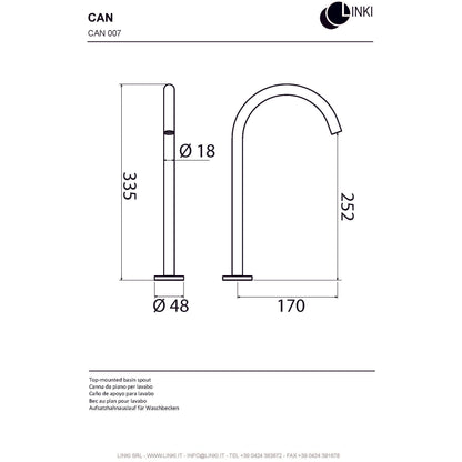 Beccuccio Lavabo in acciaio inox 335mm CAN007