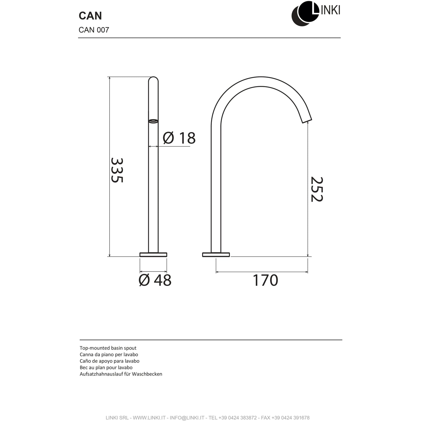 Beccuccio Lavabo in acciaio inox 335mm CAN007