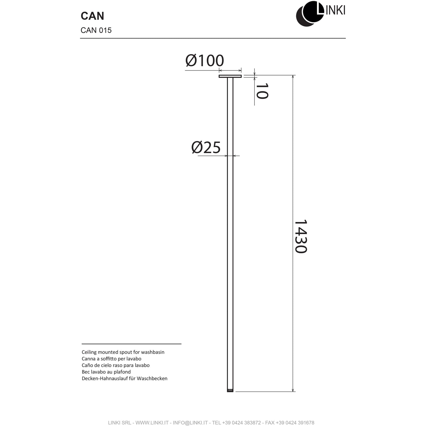 Bocca Lavabo a soffitto in acciaio inossidabile 1430mm CAN015