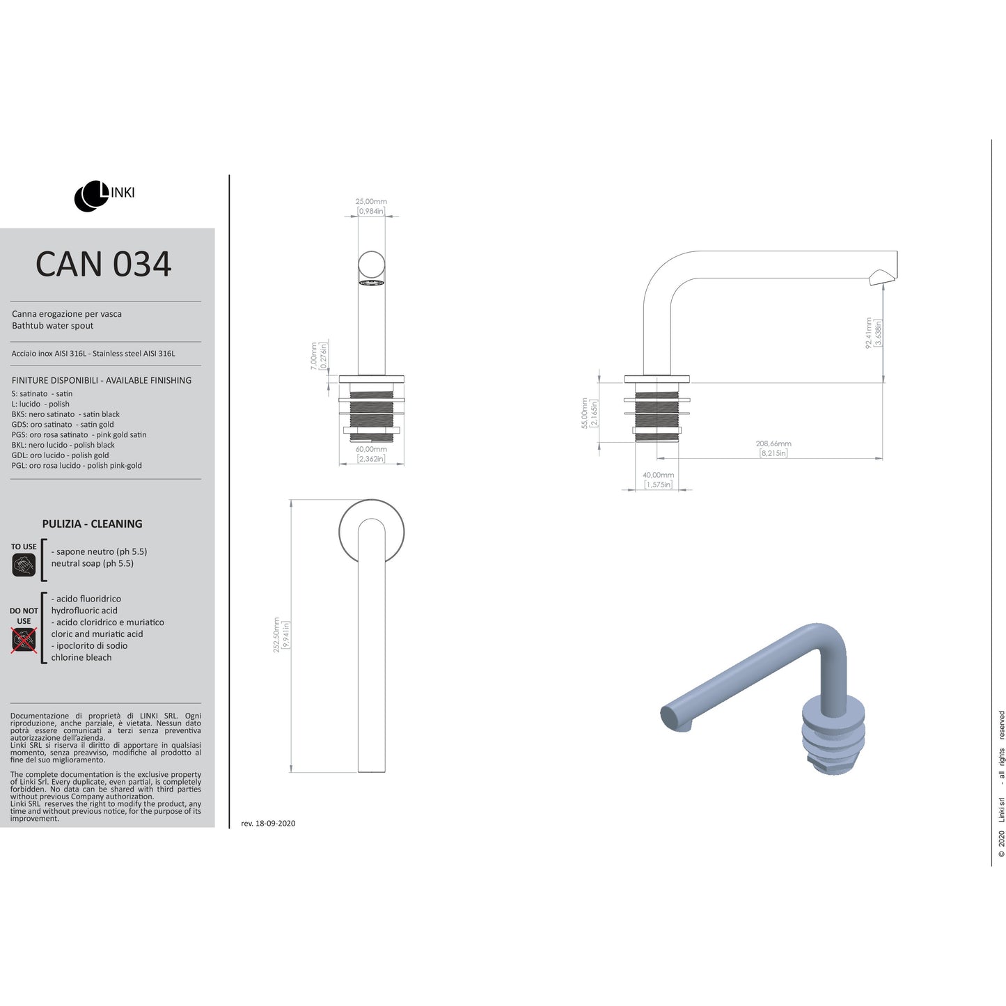 Bec de baignoire inox 92mm CAN034