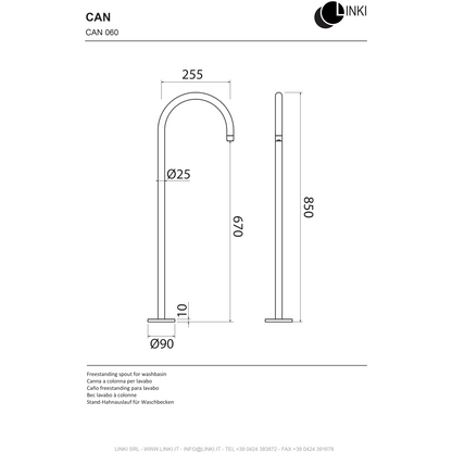 Bocca per vasca in acciaio inox 255mm CAN060