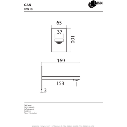 Lavabo spout stainless steel 169mm CAN104