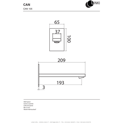 Lavabo spout stainless steel 209mm CAN105