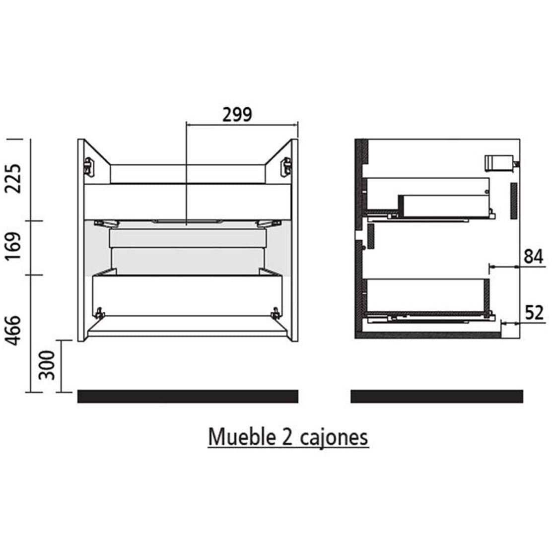 Vanity Noja 40 inches (1000) 2 drawers Matte grey