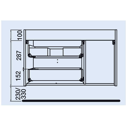 Vanity Uniiq 48 pollici (1200) 2 cassetti + ante sfalsate Nero opaco