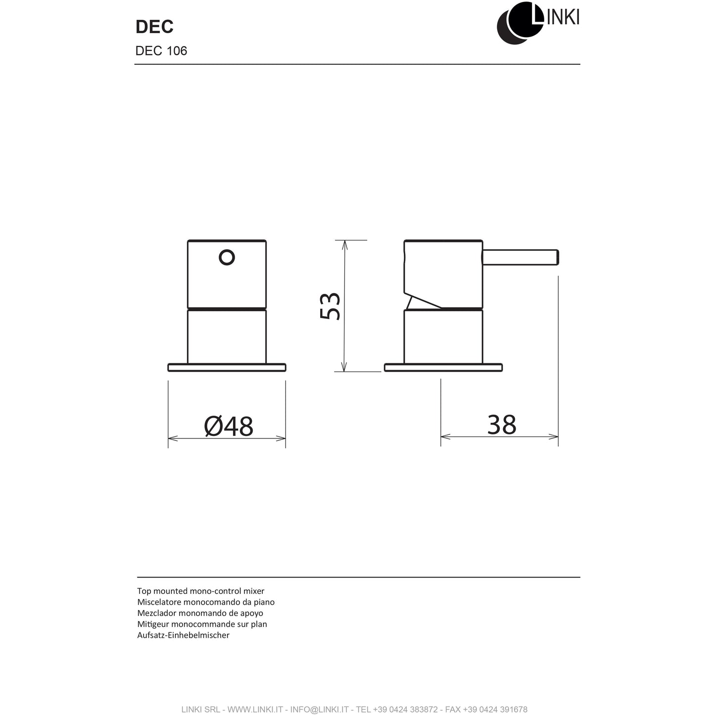 Lavabo valve single lever Deco stainless steel DEC106