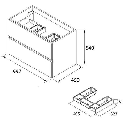 Vanity Fussion line 40 inches (1000) 2 drawers Gloss white