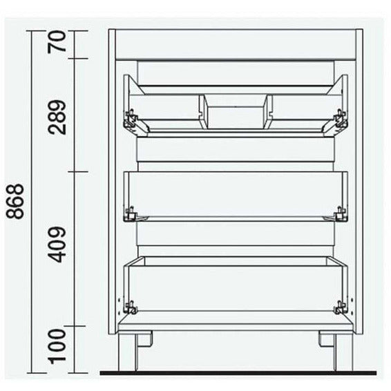 Vanity Fussion line 28 inches (700) 3 drawers Bay pine