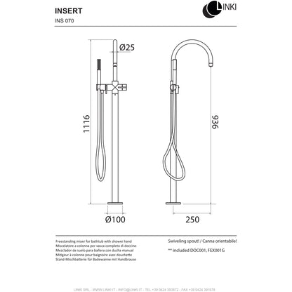 Bathtub faucet freestanding Insert stainless steel INS070