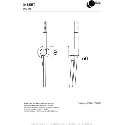 Water outlet wall mount + hand shower Insert stainless steel INS215