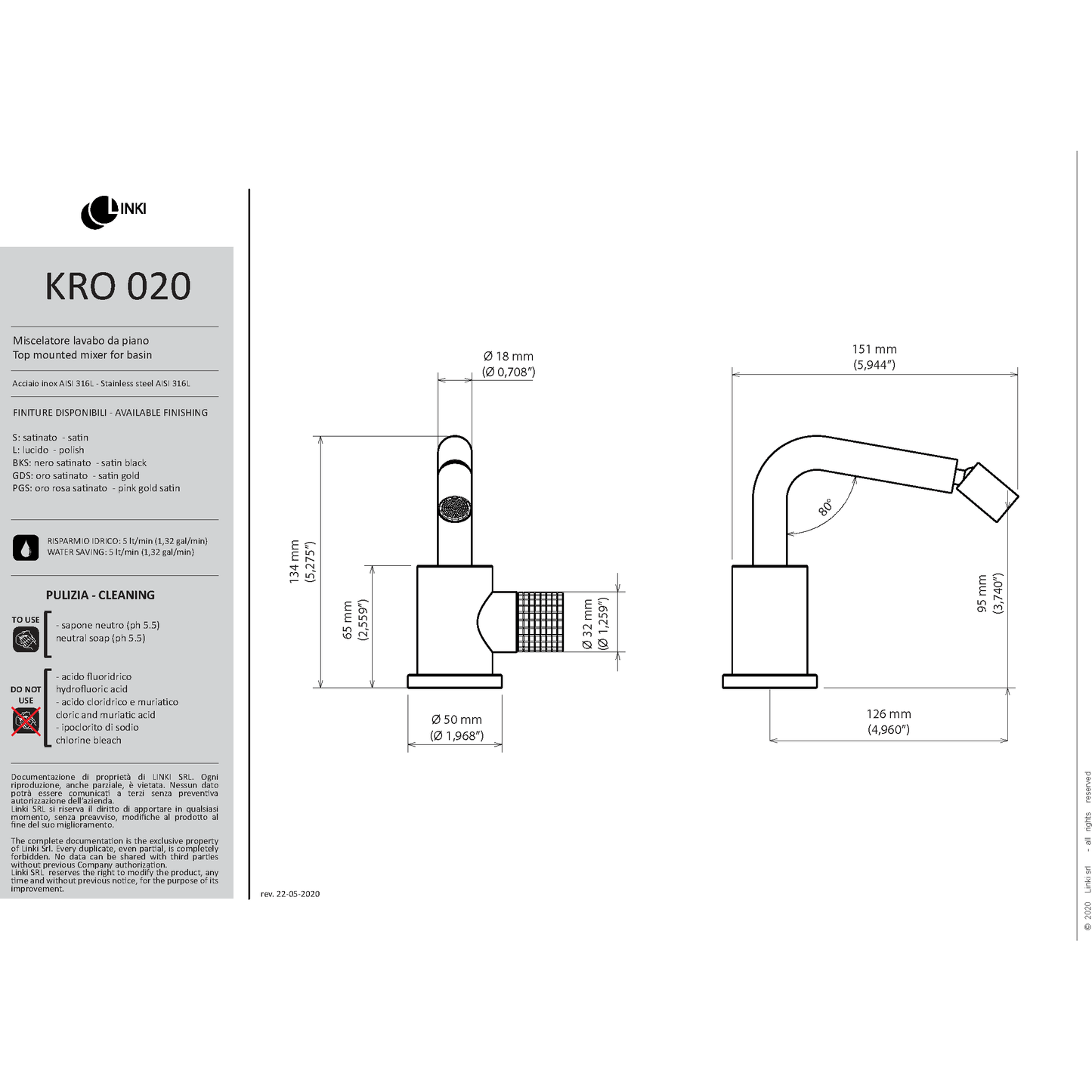 Rubinetto bidet Kronos Acciaio inox KRO020 