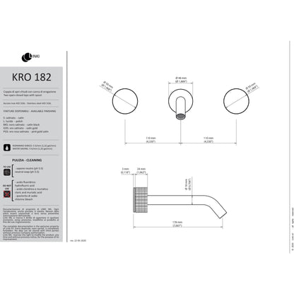 Rubinetto Lavabo a parete 3 fori Kronos in acciaio inox KRO182 