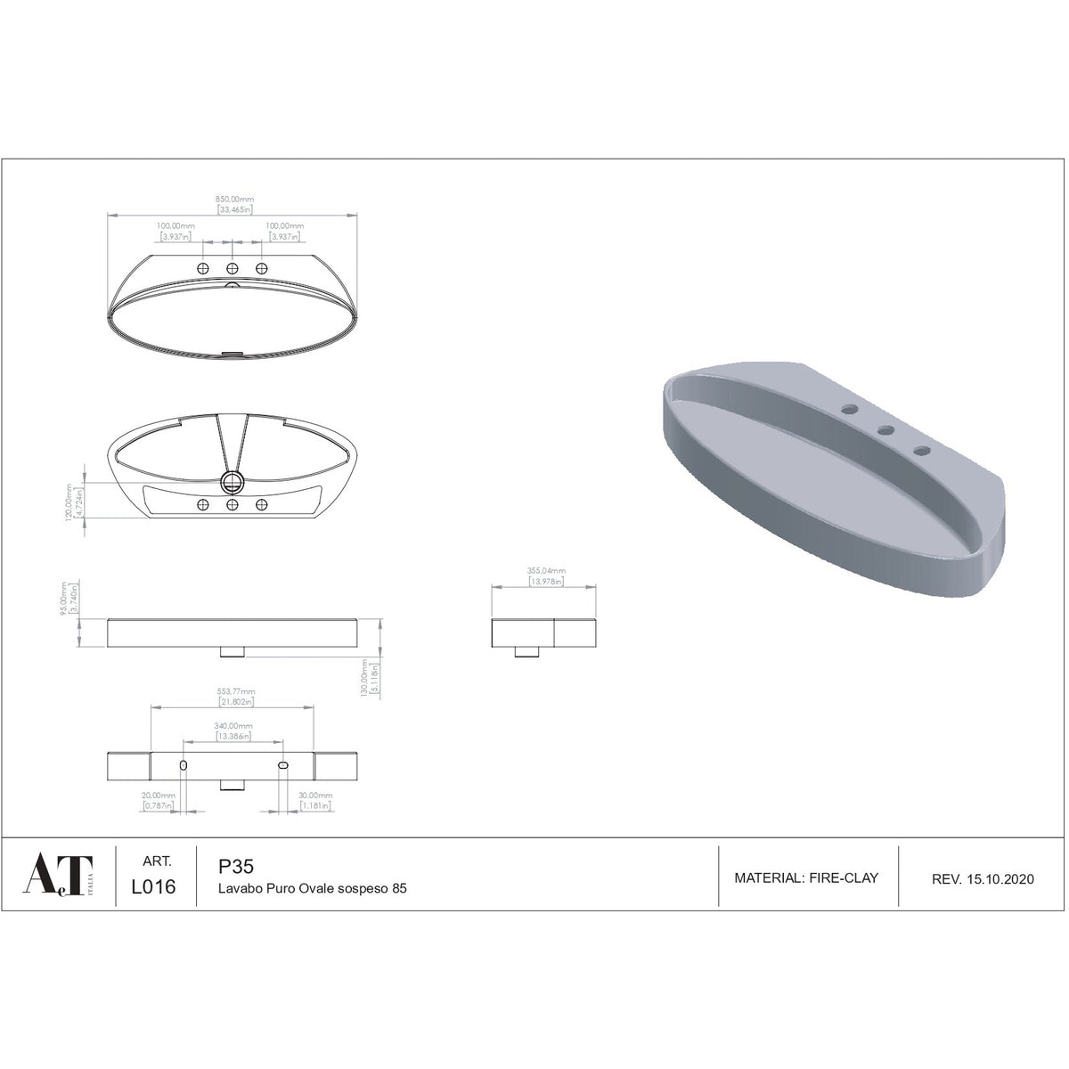 Lavabo en porcelaine P35.85 L016