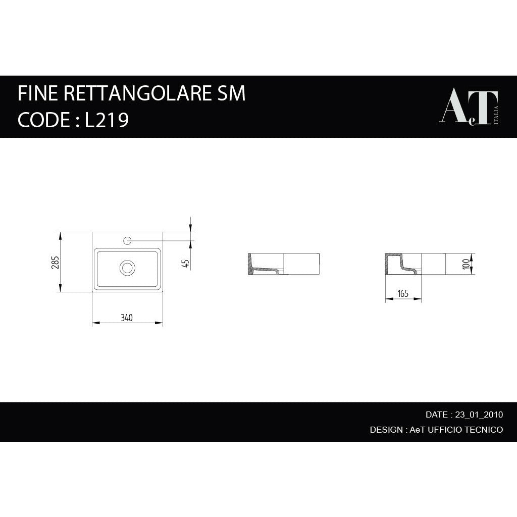 Porcelain Sink FINE RETTANGOLARE SM L219