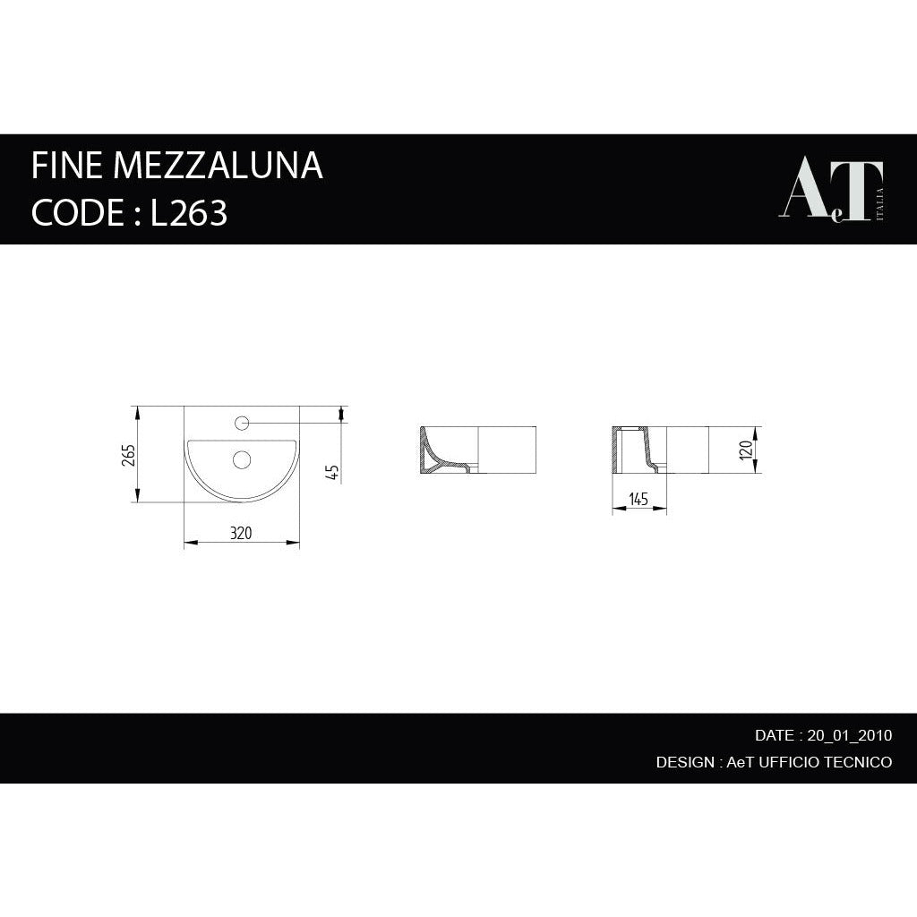 Évier en porcelaine THIN MEZZALUNA L263