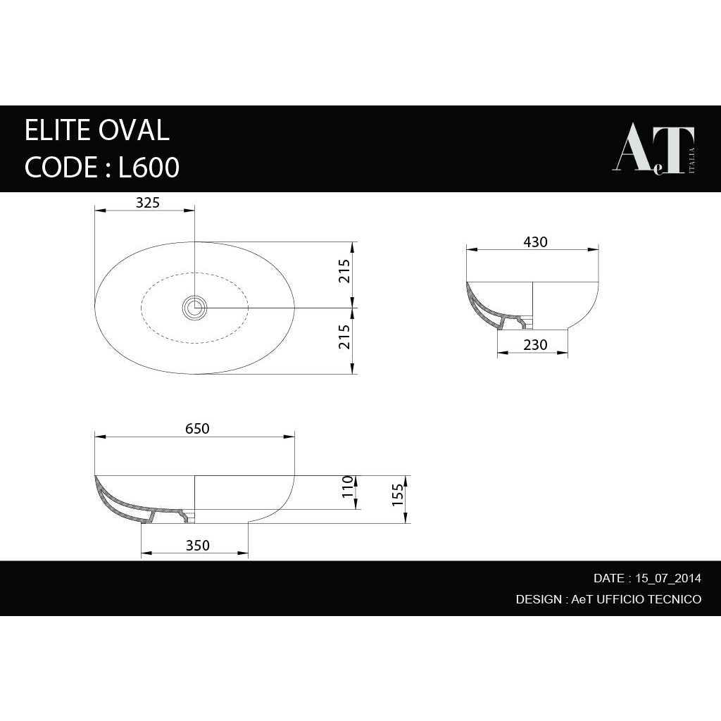 Lavello in porcellana ELITE OVAL L600