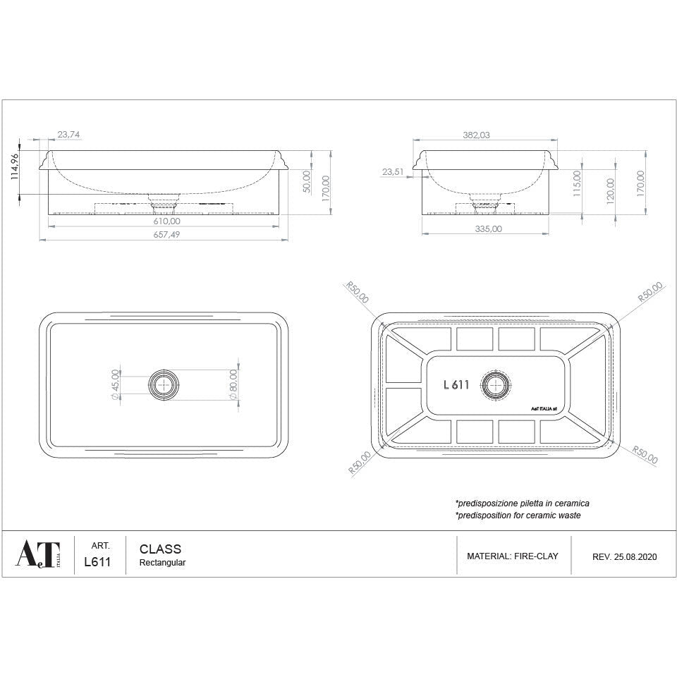 Évier en porcelaine CLASS RECTANGULAIRE L611