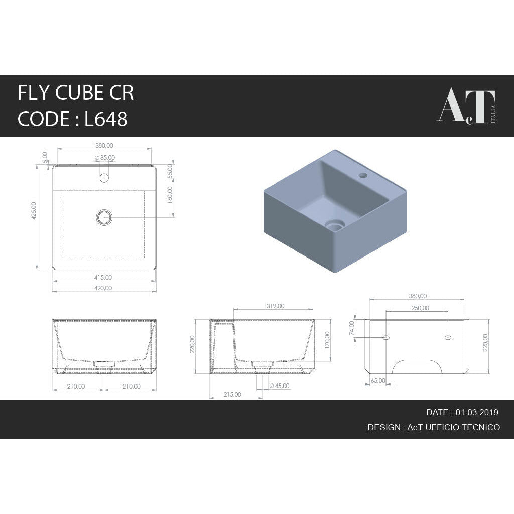 L648 FLY SQUARE CR H22 WASHBASIN