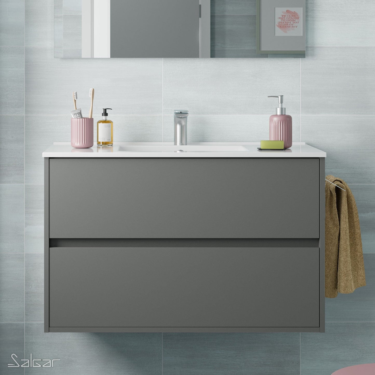 Vanity Noja 40 pollici (1000) 2 cassetti Grigio opaco