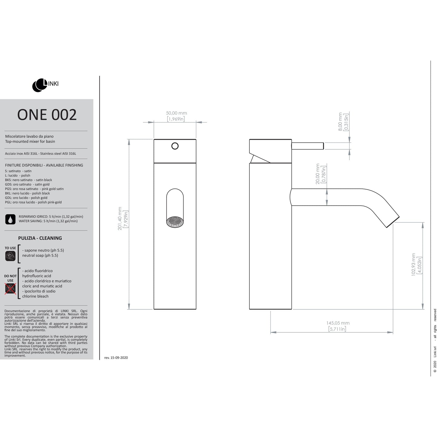 Lavabo faucet single lever One stainless steel ONE002