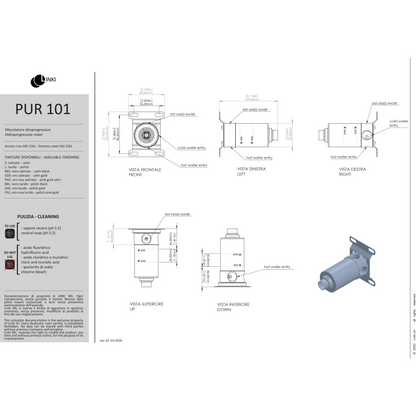 Shower mixer progressive wall mount Puro Stainless steel PUR101