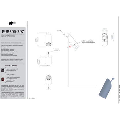 Supporto a parete per soffione doccia Puro in acciaio inox PUR307