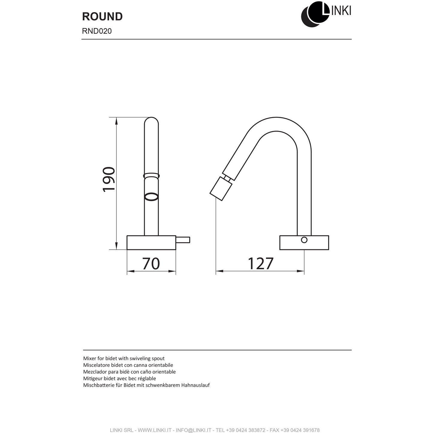Bidet faucet single hole Round stainless steel RND020