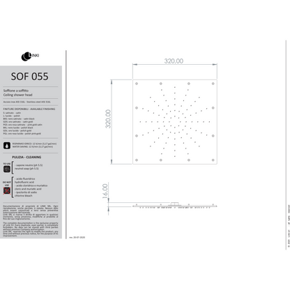 Soffione doccia da soffitto quadrato 320 mm in acciaio inossidabile SOF055