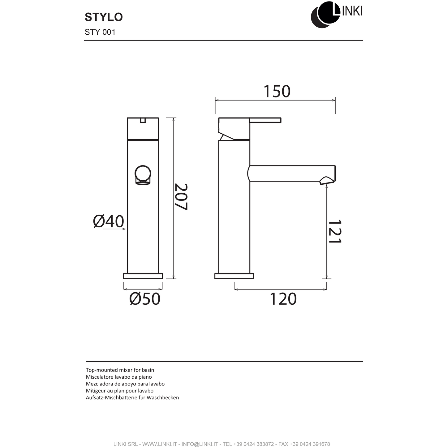 Lavabo faucet single hole Stylo stainless steel STY001