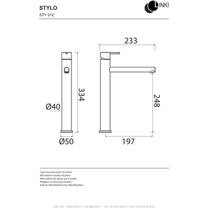 Lavabo faucet vessel single hole Stylo stainless steel STY012