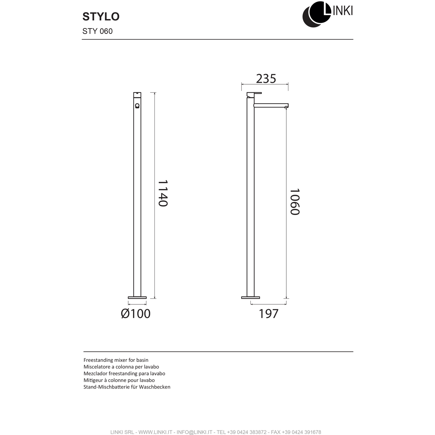 Robinet Lavabo autoportant Stylo acier inoxydable STY060 