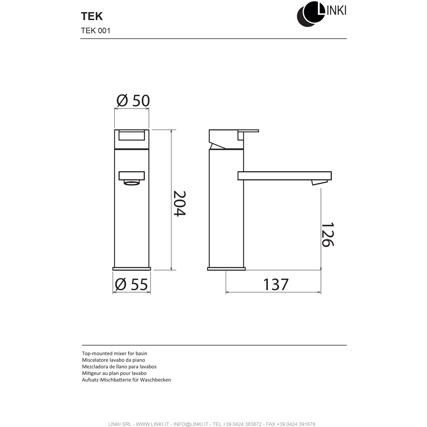 Rubinetto Lavabo TEK acciaio inox TEK001