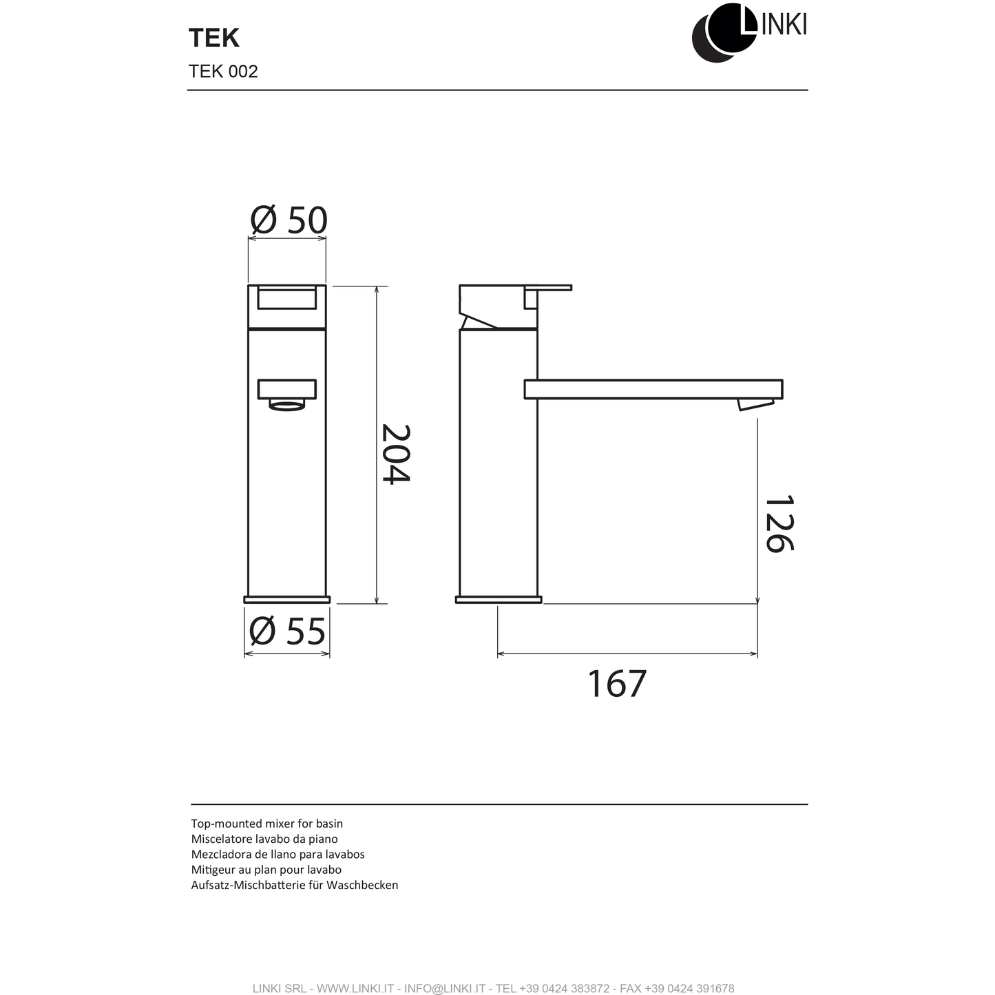 Lavabo faucet TEK stainless steel TEK002