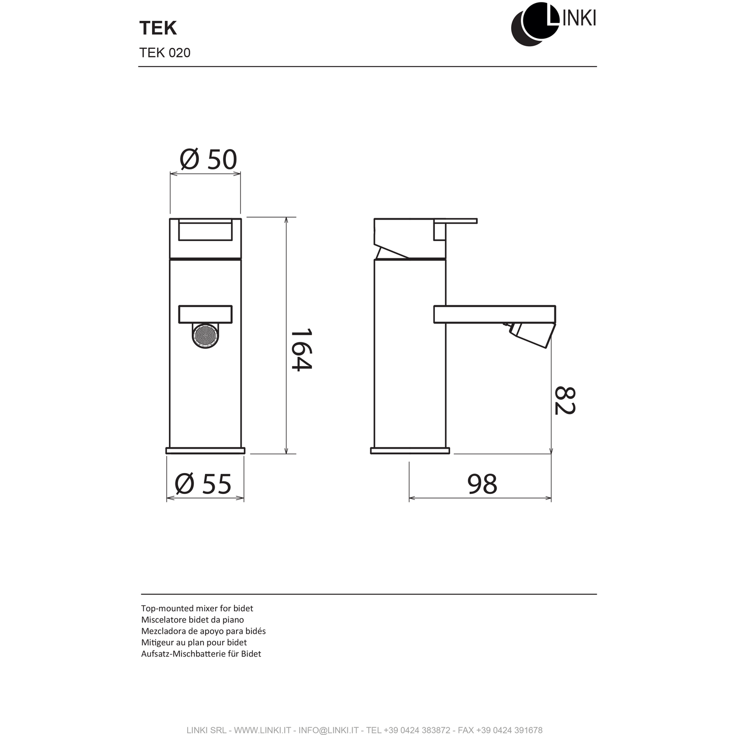 Bidet faucet TEK stainless steel TEK020