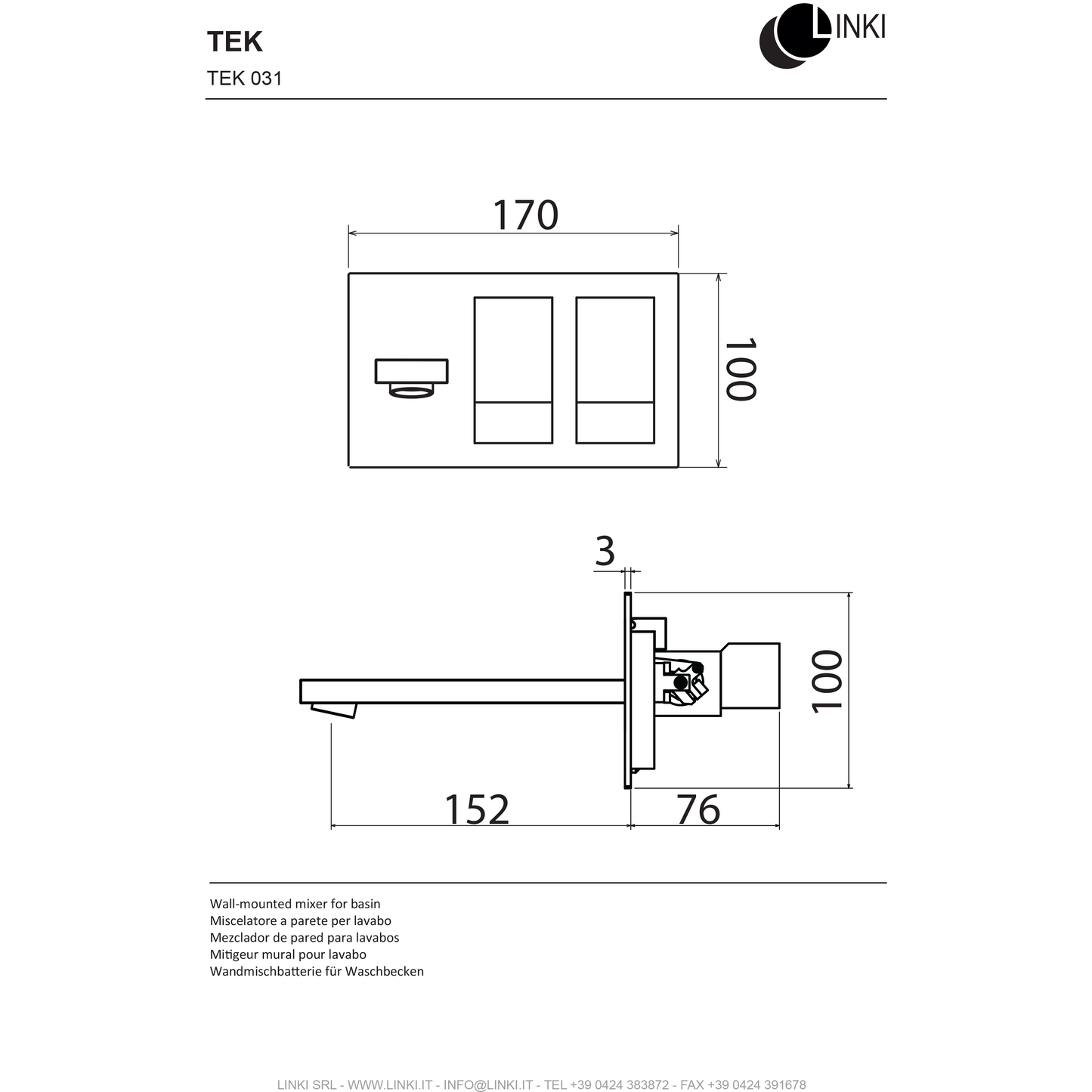 Robinet Lavabo support mural TEK inox TEK031