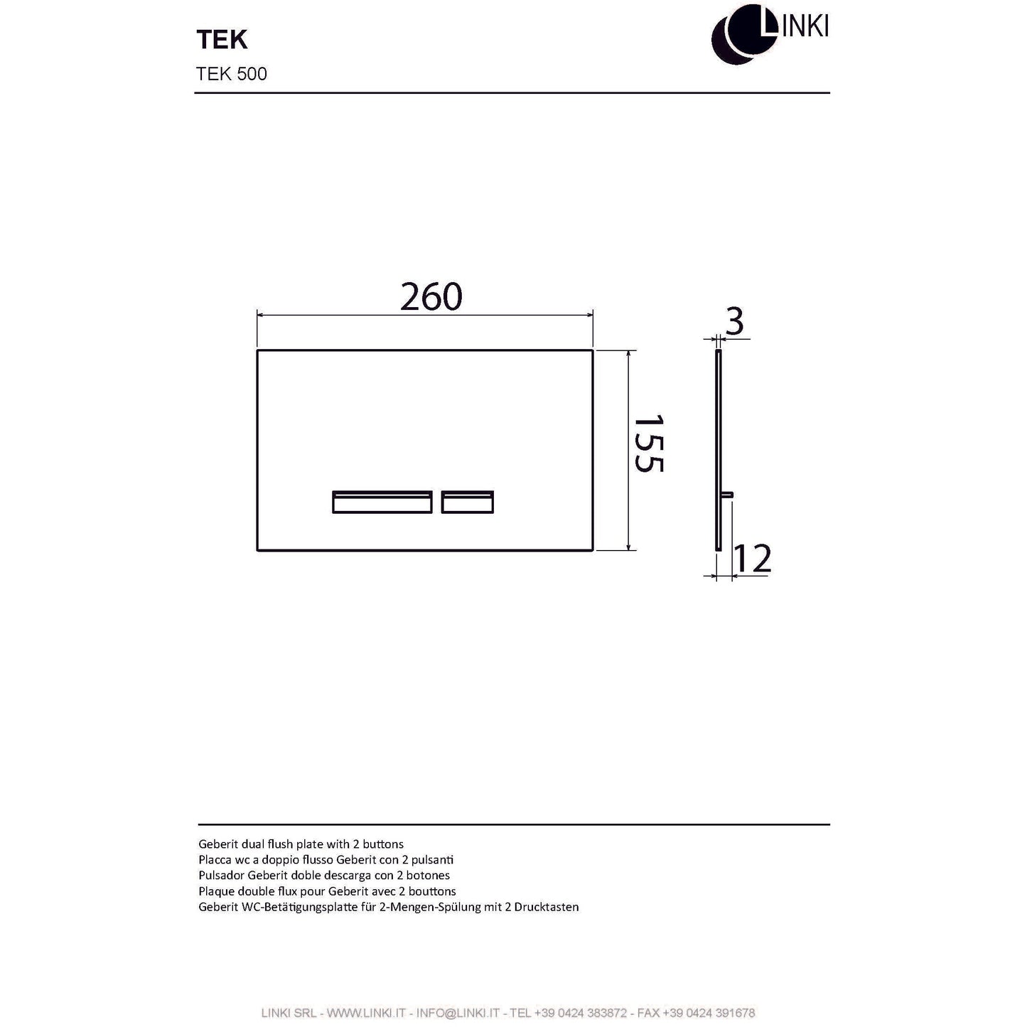 Flush plate TEK stainless steel TEK500