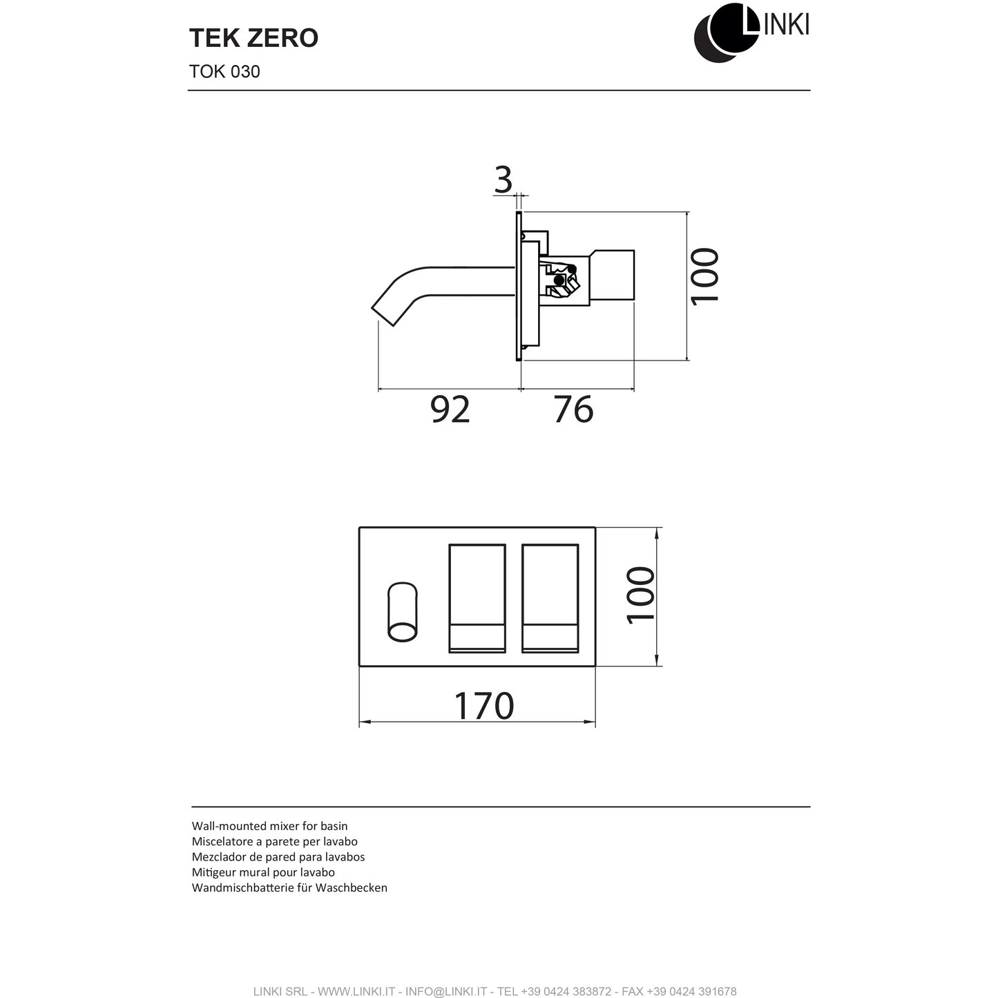 Supporto a parete per rubinetto Lavabo TEK ZERO in acciaio inox TOK030