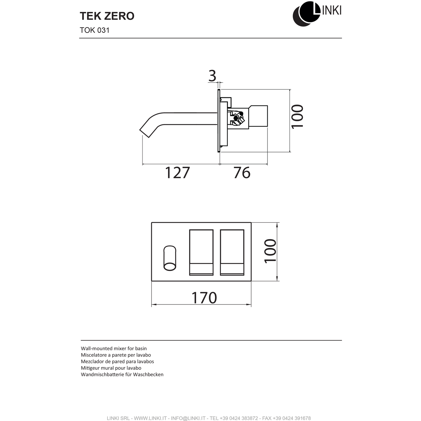 Supporto a parete per rubinetto Lavabo TEK ZERO in acciaio inox TOK031